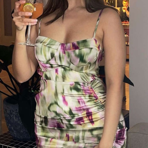 CIDER - Illusion Ruched Midi Dress NWT - Picture 2 of 7